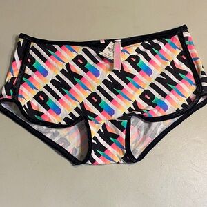 PINK Victoria's Secret Black Multicolor Logo Boyshorts